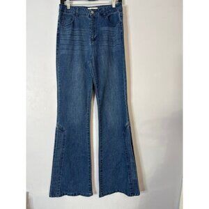 Peach Love Women's Denim Side Slit Flare Leg Jeans Medium Wash Blue Size Large
